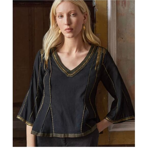 Wrap London Women’s Godet Blouse Black 12 Sequin Embellished Boho Embriodered - Picture 1 of 10